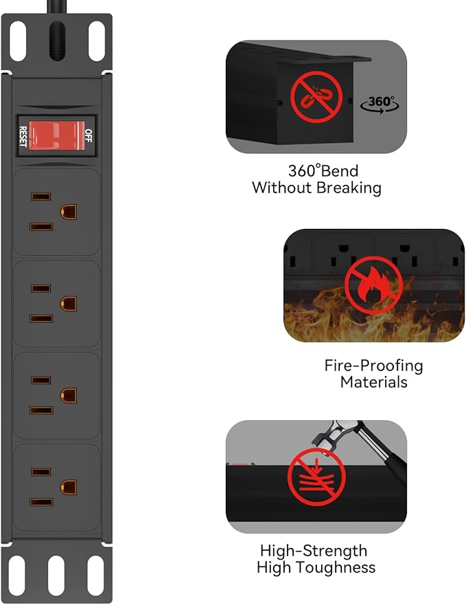 10" Rack PDU- 1U (4Outlets) 10-inch Mini Rack Power Distribution Unit with Protection (125V/15A 6ft Cable), Network Cabinet Rack Mount Power Strip (Wall, Desktop, or Server Rack Mountable)