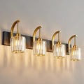 FDPBY 4-Light Crystal Vanity Light, Modern Black Gold Bathroom Wall Sconce with K9 Crystal Shades, 32.67" Long Over Mirror Lighting for Vanity, Makeup, Hallway, Elegant & Easy Install