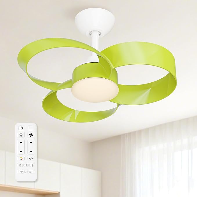 FANX 22 Inch Ceiling Fan with Light and Remote, Quiet DC Motor, Dimmable LED, Reversible 3-Speed Control, Easy Installation Flush Mount Fan for Small Rooms (Green)
