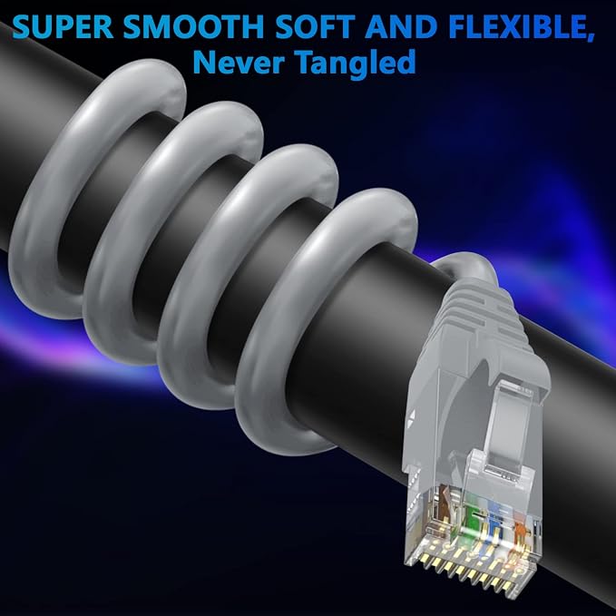 Adoreen Cat 6 Ethernet Cable 200 Ft-Gray, Outdoor & Indoor Snagless Long Round - Image 2