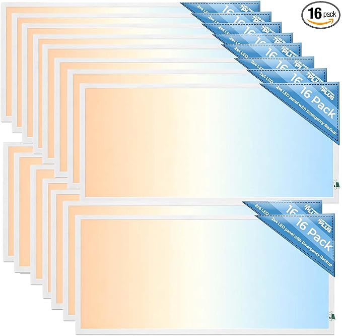 2X4 LED Flat Panel Light with Emergency Battery Backup, 50W 3000K/4000K/5000K, 0-10V Dimmable, 6500 Lumens, LED Drop Ceiling Lights, 100-277V, DLC UL Listed, Ultra Thin Back-Lit (16 Pack)