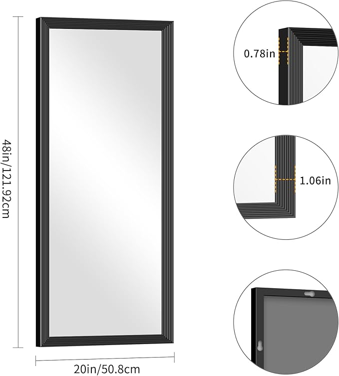 Black Bathroom Mirror 20 x 48 Inch Rectangle Wave Beveled for Wall Bathroom Vanity Mirror for Over Sink, Tempered Glass,for Entryway Hangs, Bathroom Living Room Horizontal or Vertical