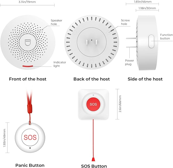 Hapippofa Caregiver Call Button Wireless Call Button for Elderly at Home,WiFi Panic Button,Life Alert Systems for Seniors No Monthly Fee (whiter1)