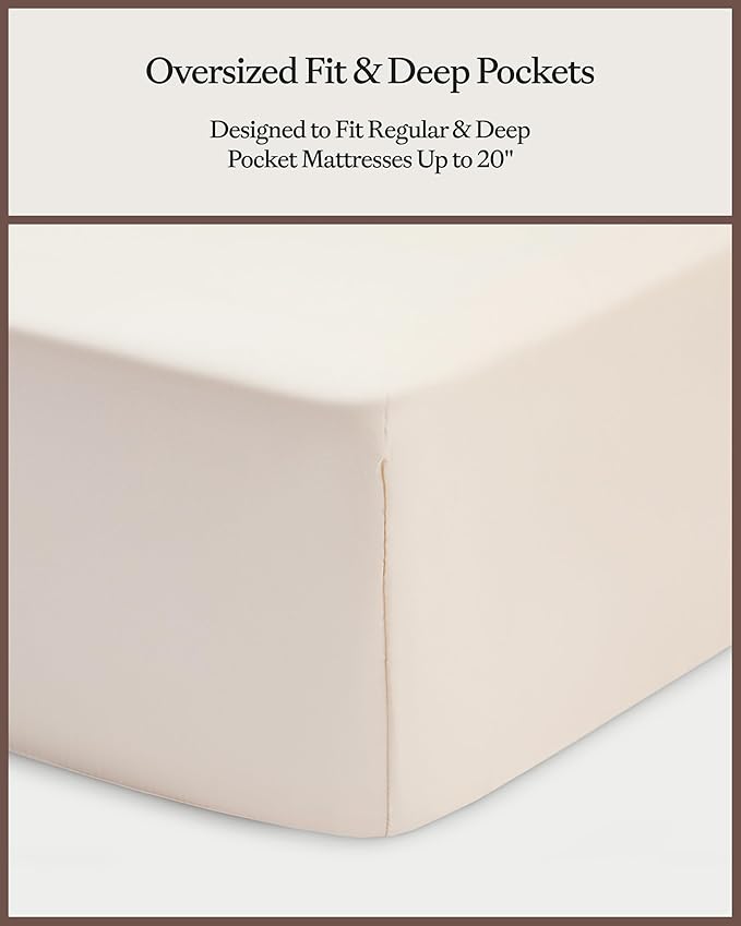 Cozy Earth Luxury Bed Sheet Set - 100% Viscose from Bamboo Fabric, Ultra-Soft & Breathable, Fits Regular & Deep Pocket Mattresses up to 20" - 5 Pieces Split King Sheet Set Oat