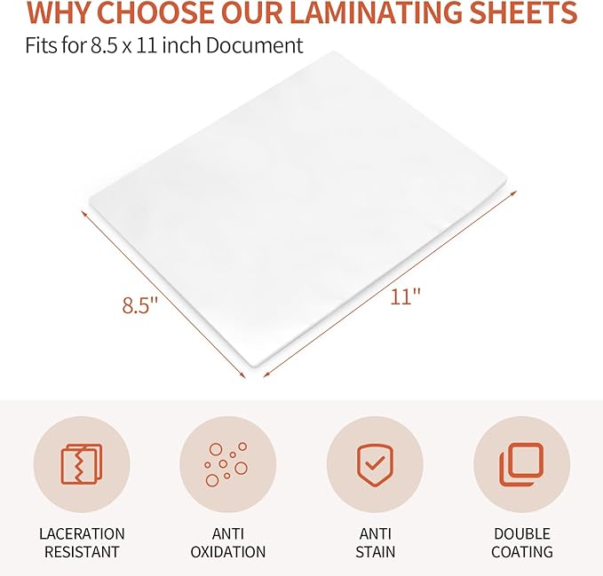 Lamtetur Anti-Static Thermal Laminating Pouches 9x11.5 Inches, Holds 8.5 x 11 Inch Sheets,5mil 100Pcs Hot Laminate Films, Clear Laminator Papers, Letter Size Lamination Sheets(Anti-Static 5Mil-100)
