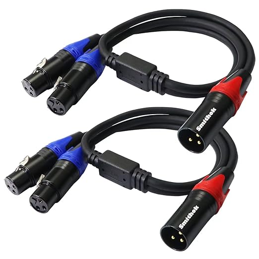 Smithok 2Pack XLR Y Splitter 1 Male to 2 Female Micrphone Cable, 3 Pin XLR 2 Female to 1 Male, Combiner Y Cord Balanced Mic Audio Cables for Stero Mic to L&R Audio Track(11.8 inches/0.3m)