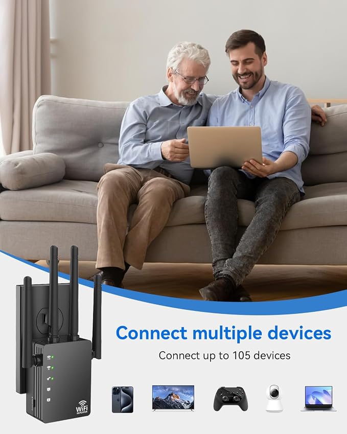 WiFi Extender 1200Mbps, Long Range WiFi Booster up to 12880 Sq Ft, 105 Devices - Image 4
