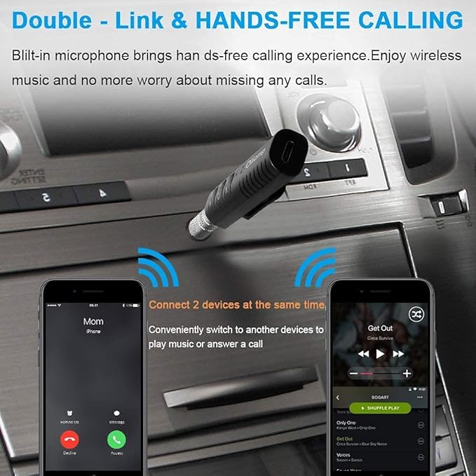 Bluetooth Receiver 5.0 Wireless Audio Receiver, Compatible with 3.5mm Jack AUX car Audio/Wired Headset/Home Stereo System, can be Connected to Smartphone/Tablet Bluetooth,