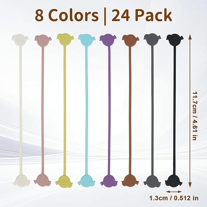 SOLIDATOR Playful Bird Magnetic Cable Ties – 24 Pack, Reusable Silicone Cord Organizers for Home & Office, Strong Magnetic Hold, Assorted Colors, Ideal for Cable Management & Gift Idea