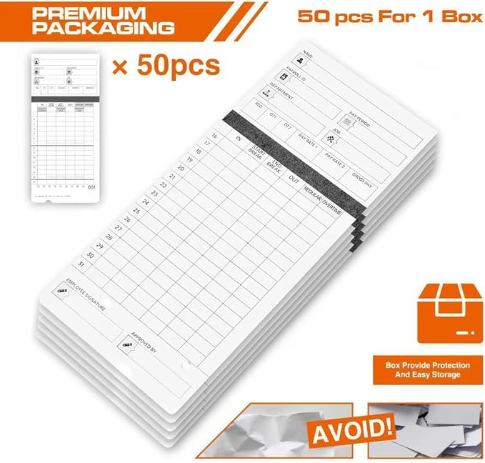 100 time Cards for HN4000, HN4500 time Clocks and More, Card Numbers 1-50 - Image 2