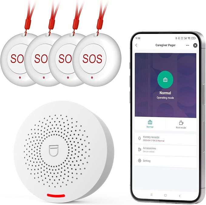 Hapippofa Caregiver Call Button Wireless Call Button for Elderly at Home,WiFi Panic Button,Life Alert Systems for Seniors No Monthly Fee (whiter4)