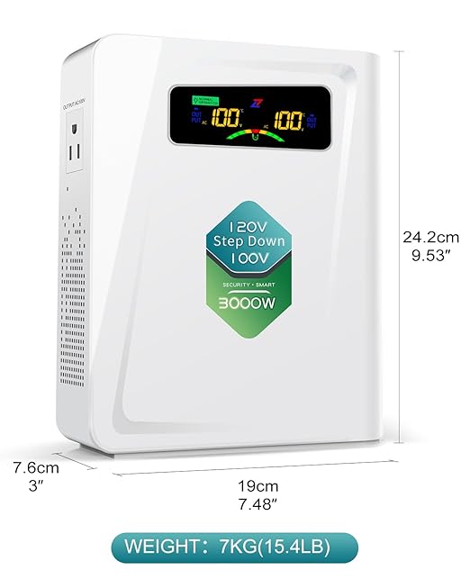 ZHENGXI Step Down Transformer 120v to 100v Voltage Converter 3000W, No Noise, Ten Protection Functions, Using Japan Appliances in US