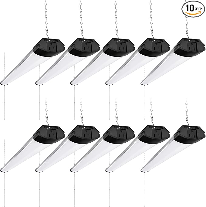 Barrina BS84 LED Shop Lights for Workshop 4FT, 84W, 10000LM, 6500K Utility Shop Lights, Pull Chain ON/Off, Hanging or Flush Mount, ETL, 10 Packs