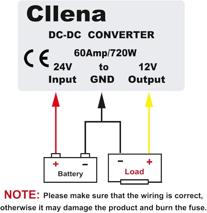 Cllena DC/DC 24V to 12V 60A 720W Buck Transformer Waterproof