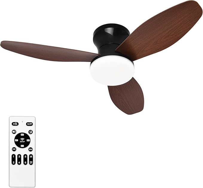 Glowall Small Ceiling Fan with Lights and Remote, 32" Flush Mount, Small Quiet, DC Motor, Reversible Blades, 6 Wind Speeds, Dimmable LED, Adjustable Color Temperature, Timer