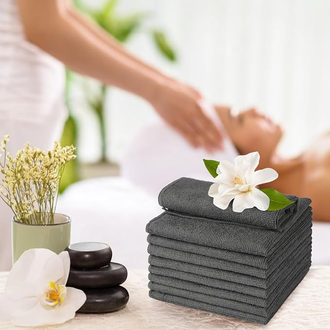 UNIMADE Washcloths - 20 Pack - Face Towels (12" x 12"), Highly Soft Wash Cloths and Hand Towels, Fast Drying Multi-Purpose Microfiber Cleansing Cloths for Bathroom, Hotel, Spa, and Salon - Grey