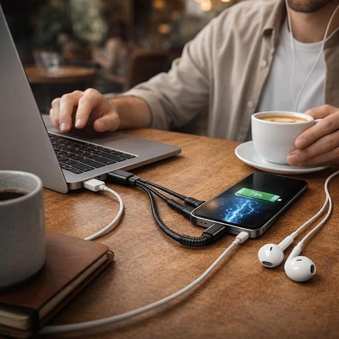 Mizi USB-C Headphone and Charging Adapter 3-in-1 – Type-C to 3.5mm Audio Jack + USB-C PD Charging + Type-C Audio Splitter, Compatible with iPhone, iPad, Samsung Galaxy, Pixel, and More – Black