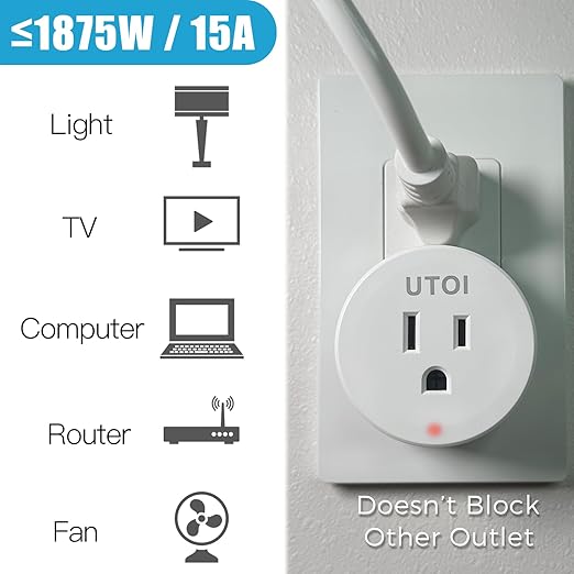 UTOI Wireless Remote Control Outlet Plug, 15A Remote Outlet Switch, 656ft Long Range Wireless Light Switch, Remote Control for Indoor Lights, Household Appliances, Garbage Disposal, Pre-paired, White