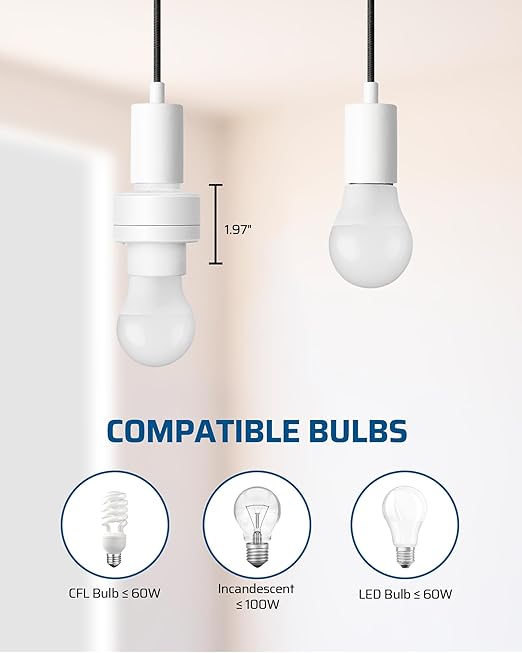 DEWENWILS Remote Control Light Socket, Wireless Remote Control Lamp Bulb Socket with Switch for Pull Chain Light Fixtures, 100FT Range, No Wiring Needed, ETL Listed(Shorter Version)