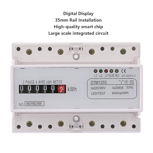 3 Phase Energy Meter Electric Power Meter, 220/380V 20-80A Kilowatt Hour KWH Meter Energy Consumption DIN Track Installation