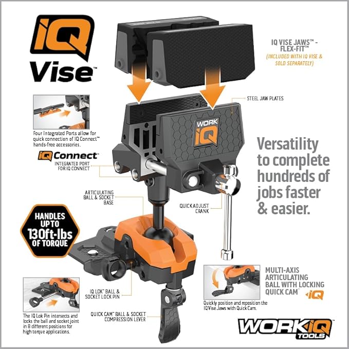360° Rotating Bench Vise with 5" Jaw Pads - Versatile Woodworking & Pipe Vise for Home Improvement Projects - Compatible with Work Table Workbenches & IQ Connect Accessories