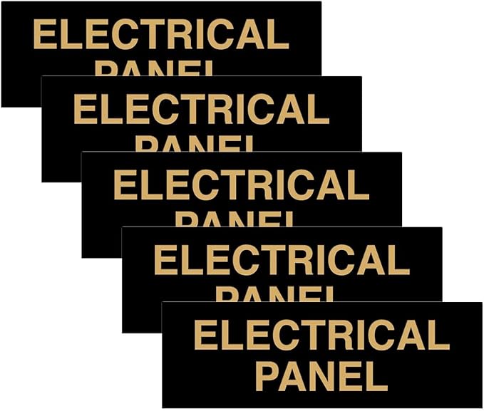 All Quality Basic Electrical Panel Sign - Fire Regulation Safety Compliance Sign - Black/Gold - Large (5 Pack)