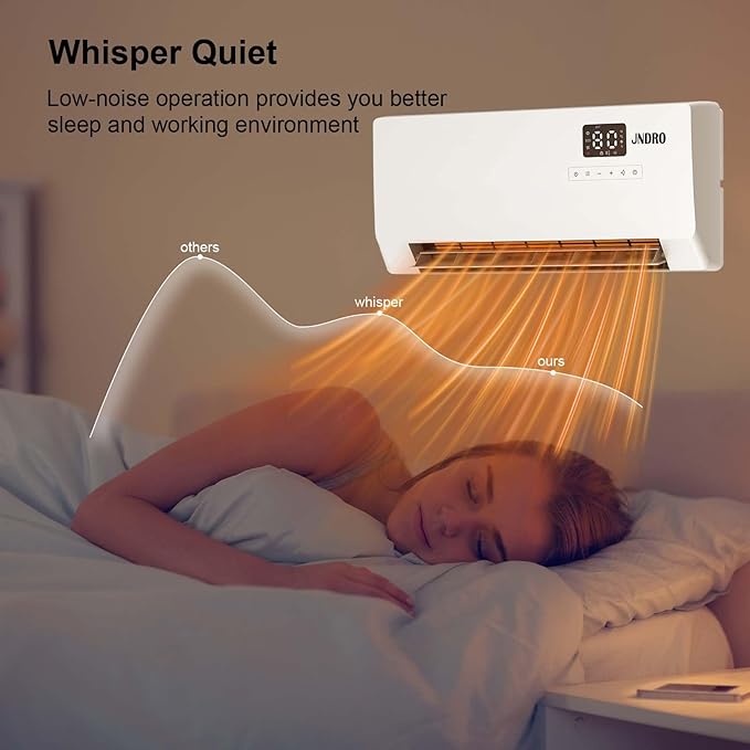 24-Inch Wall Mounted Electric Heater - 1500W Indoor Space Heater with LED Display, 3 Heat Settings, Oscillating Fan, Electric Heater for Bedroom Office Bathroom