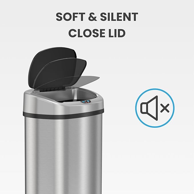 iTouchless 13 Gallon Sensor Kitchen Trash Can with Lid and Odor Filter, Stainless Steel Oval Automatic Trashcan for Home Office Bedroom Living Room Garage Large Capacity Slim Space-Saving Trash Bin