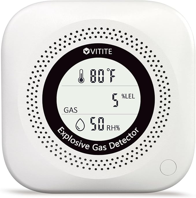 3 in 1 Natural & Propane Gas Detector, Plug in Natural Gas, Propane, Temp, Humidity and Explosive Gas Alarm; Design for Home, Apartment & RV; with LCD Screen (White)