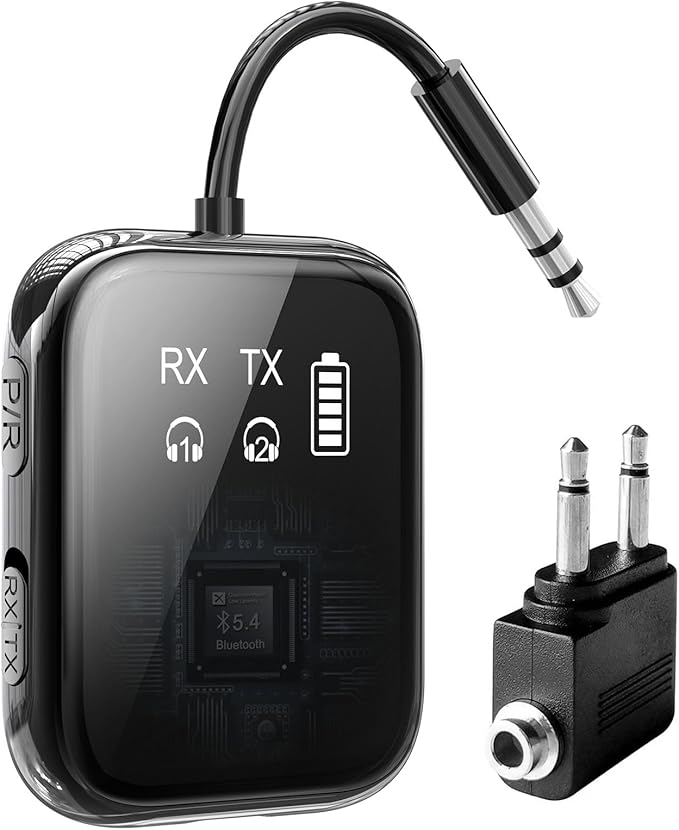 Bluetooth 5.4 Transmitter Receiver, Low-Latency for Gaming/TV/PC/Gym,2-in-1 Dual Mode for 2 Devices,Ideal for Airplane Travel, aptX Adaptive HD Audio, Wear-Resistant Ultra-Ceramic