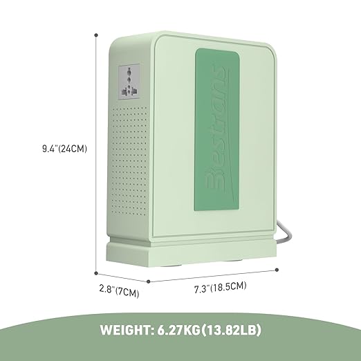 BESTRANS 2000W Step Up Transformer 110v to 220v Converter, Heavy Duty Voltage Converter 110v-120v to 220v-240v with Dual Outlets, Overload Protection & Ultra-Quiet for Home Appliances, Light Green