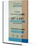 Royalty Fixed Shower Screen - 30" x 60" Frameless 3/8" Clear Tempered Glass Panel with Hardware - Easy Clean Smart Guard Coating - Minimalist Modern Design for Bathroom - Matte Black