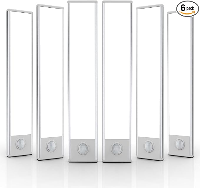6 Pack Under Cabinet Lighting Wireless, 32 LED Rechargeable Battery Motion Sensor Light Indoor, Stick On Magnetic Closet Lights, Under Counter Lights for Kitchen, Stairs, White 8 in