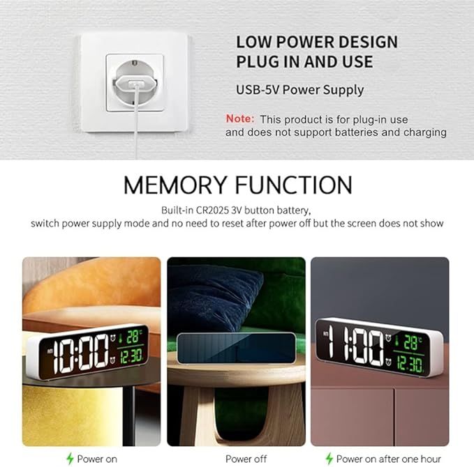 Abovsare Digital Clock for Bedroom, Clocks for Living Room Decor, Desk Table Clock, Alarm Clock Large Display with Date Week Temperature, Automatic Brightness Dimmer, Smart Cool Modern (Black Blue)