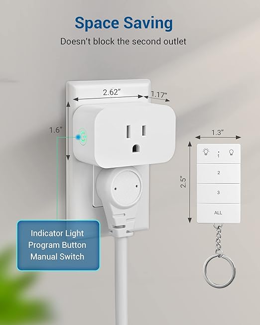 DEWENWILS Wireless Remote Control Outlet, No Wiring, Programmable & Expandable Electrical Outlet Switch, 100FT Control Range, 125V/15A/1875W Independent Control Outlet, 1Remote+3 Outlets