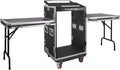 Sound Town Heavy-Duty 1/2" (12mm) Plywood 16U PA DJ Rack/Road ATA Case with 11U Slant Mixer Top, 20" Rackable Depth, 2 DJ Work Tables and Casters, Pro Tour Grade (STMR-16UWT2)