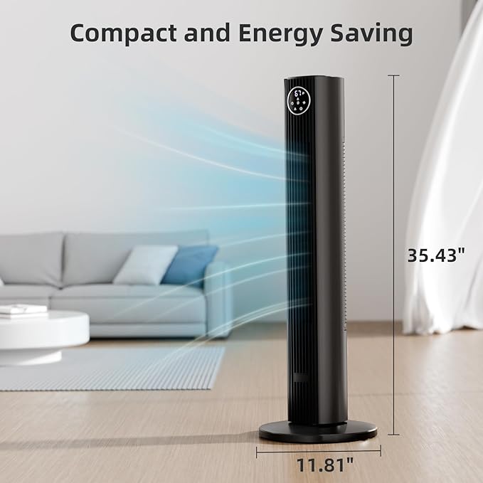 Antarctic Star Tower Fan Portable Floor Fans 85°Oscillating Fan Quiet Cooling 12H Timer Remote Control Standing Bladeless Electric 3 Wind Speeds 4 Modes Bedroom Office,36 inch, Grey