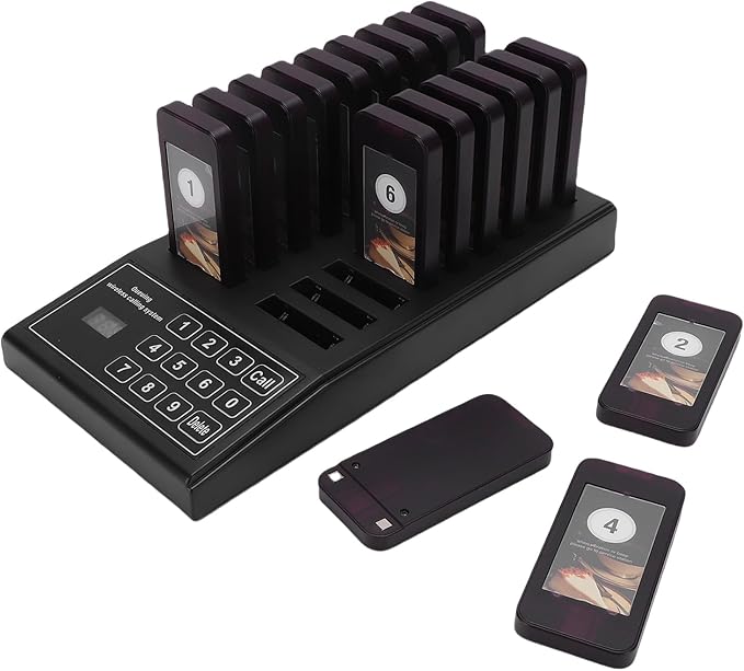 Luocute Wireless Calling System, 18 Receivers 1 Transmitter Channel 30-100m Range, with Vibration Sound Flashing Lights, for Restaurant Food Court Clinic Nursing Home (US Plug)