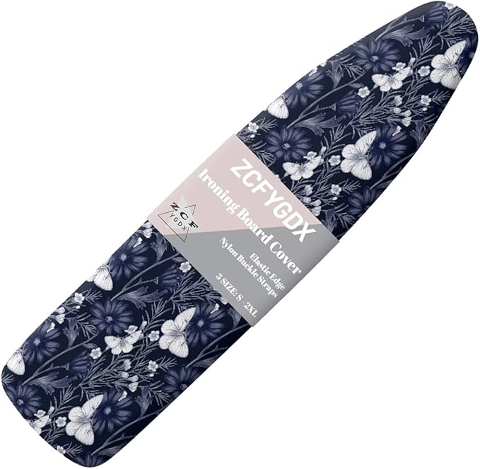 ZCFYGDX Ironing Board Covers Butterfly Blue Flower Print Lightweight & Breathable Anti-Slip & Wear-Resistant (14 x 45 in) Hook & Loop Elastic Edge Easy to Install, Scorch Resistant Decor Size-S