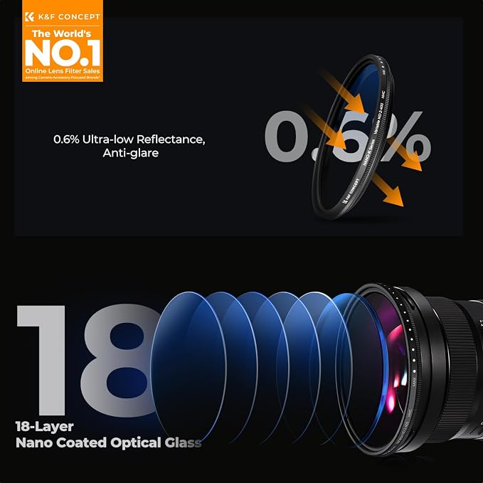 K&F CONCEPT 52mm Variable ND Lens Filter ND2-ND400 18 Multi-Layer Coatings - Image 2