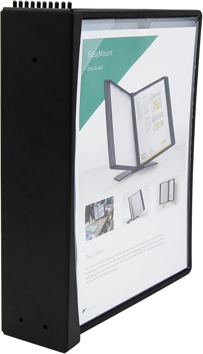 Tarifold DJOIS Wall Mount Reference and Display System – 10 Double-Sided Letter Pockets – 20 Sheet Capacity – Durable ABS & Metal – Easy-Load – Black (EZW771)