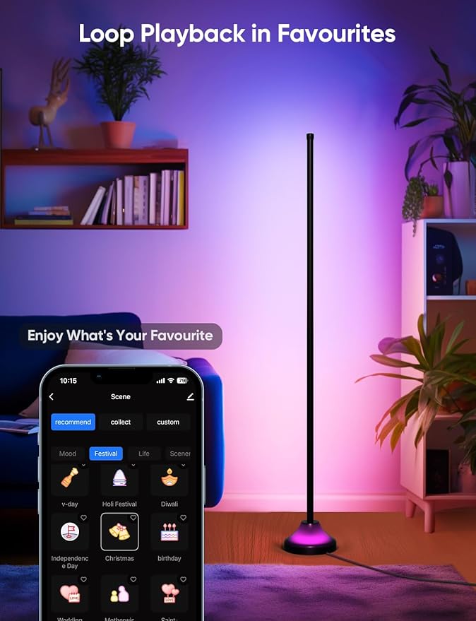 RGB&IC Smart Corner Floor Lamp – 20 W/1100 lm, 24‑Zone DIY & Music‑Sync LED Standing Lamp, App & RF Remote Control, Alexa & Google Home Compatible, Durable Aluminum‑Alloy Base for Living Room Bedroom
