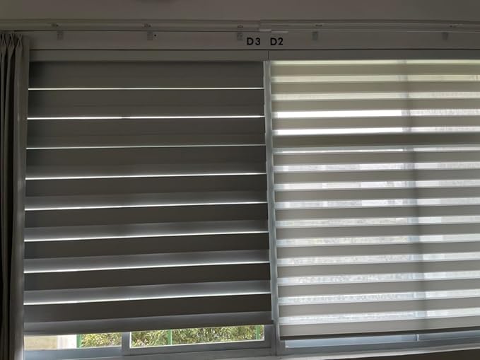 Yoolax Motorized Zebra Blinds Works with Alexa, Motorized Blinds with Remote Custom Size, Privacy Electric Zebra Shades for Windows (80% Shading Luxury Grey)