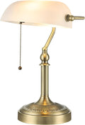 Newrays Traditional Glass Bankers Desk Lamp with Pull Chain Switch Plug in Fixture
