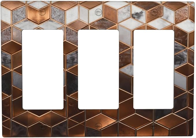 Bvtewkhz Brown Abstract Luxury Modern Geometric Cubic Marble 3 Gang Triple Rocker Decorative Light Switch Covers Electrical Faceplate Switch Plates for Bathroom Kitchen Home