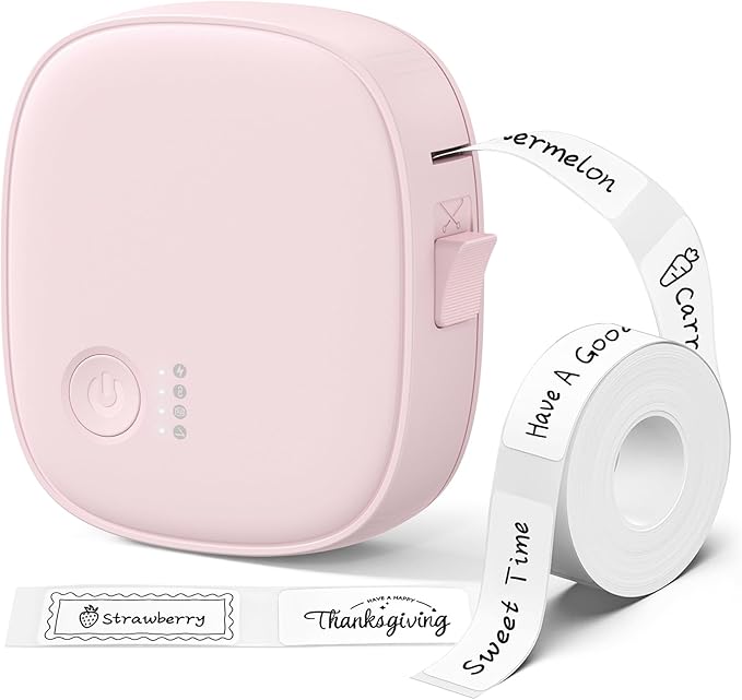 XenGro Mini Label Maker Machine with Tape AH-P05 - Portable Bluetooth Mini Label Printer, Wireless Thermal Label Maker, Waterproof & Rechargeable, Built-in Cutter, for Home, Office, Kitchen - Pink