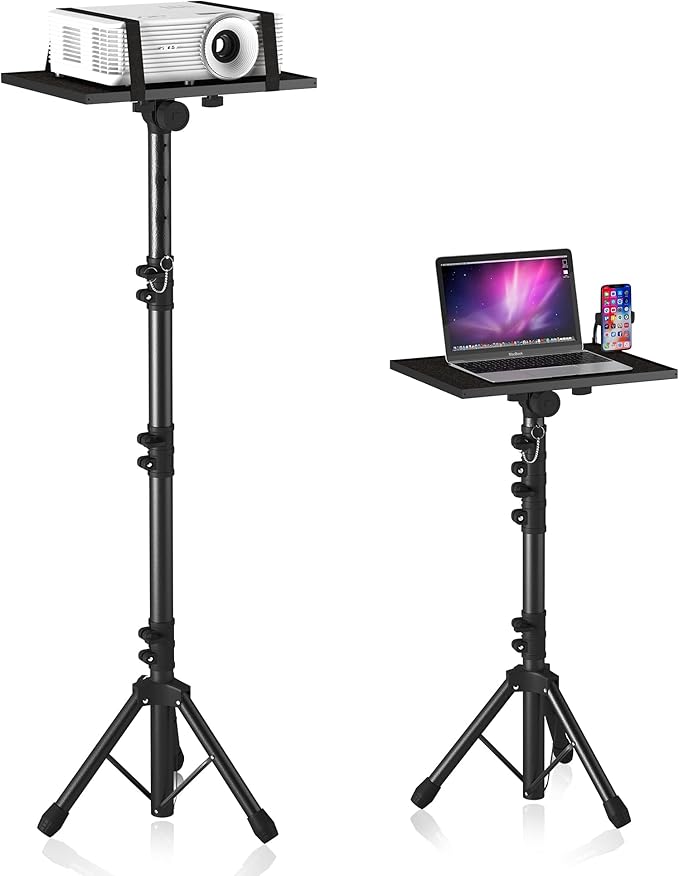 DECOSIS Projector Stand Tripod Adjustable, Laptop Height from 23.5 to 63.5 inches with Gooseneck Phone Holder, Floor for Office, Home, Stage, Studio, DJ Racks Holder Mount, 23.5inch-63.5inch