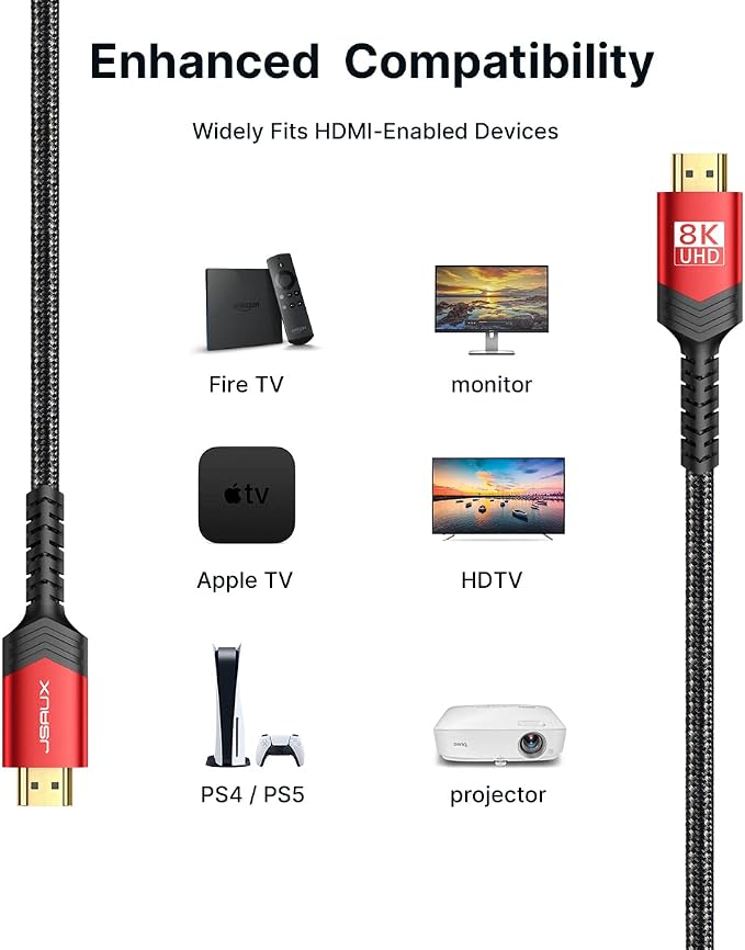 JSAUX Fiber Optic 8K Long HDMI Cable 100 ft 2.1 1 Pack 48Gbps Ultra High Speed - Image 6