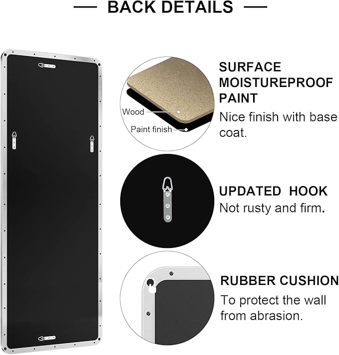ANDY STAR 18" x 48" Full Length Wall Mirror, Large Brushed Nickel Mirror for Bathroom, Rounded Corner Rectangle Body Mirror for Floor and Leaning