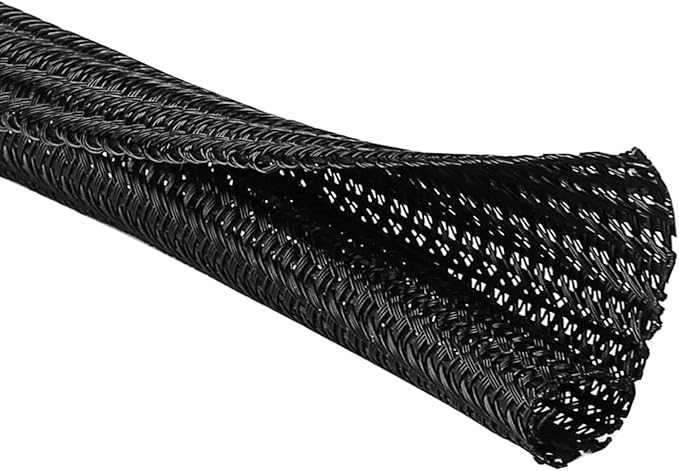 QCSIW 3/4" x50ft Braided Cable Sleeve – Pet-Proof Split Wire Loom Tubing for USB, Power, Audio/Video Cords – Expandable Chew-Resistant Sleeving, Durable Wire Management Black
